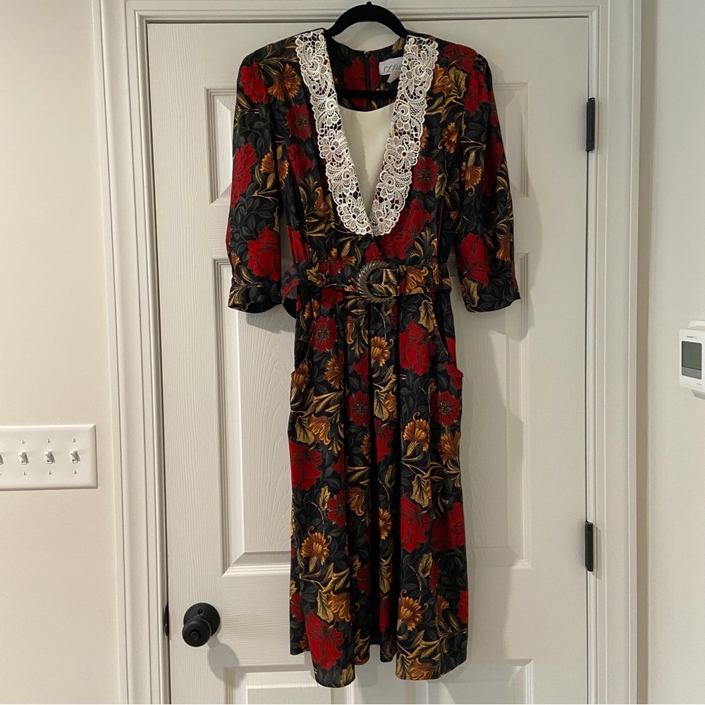Elegant Floral Women's Lace-Trim Dress Size 10